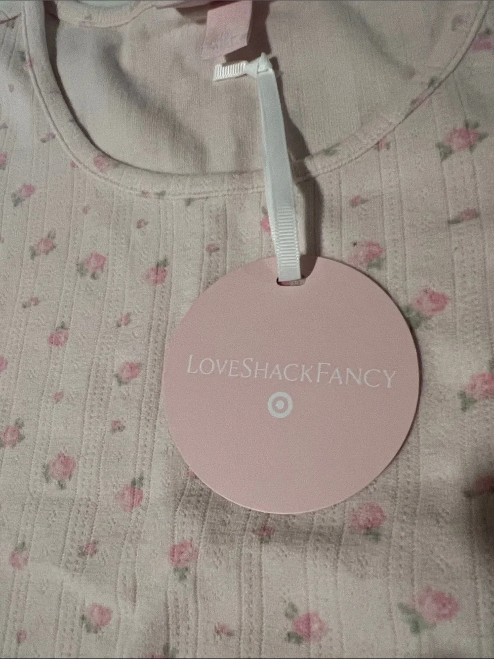 LoveShackFancy Pink Floral Ribbed Short Sleeve Tee for Kids